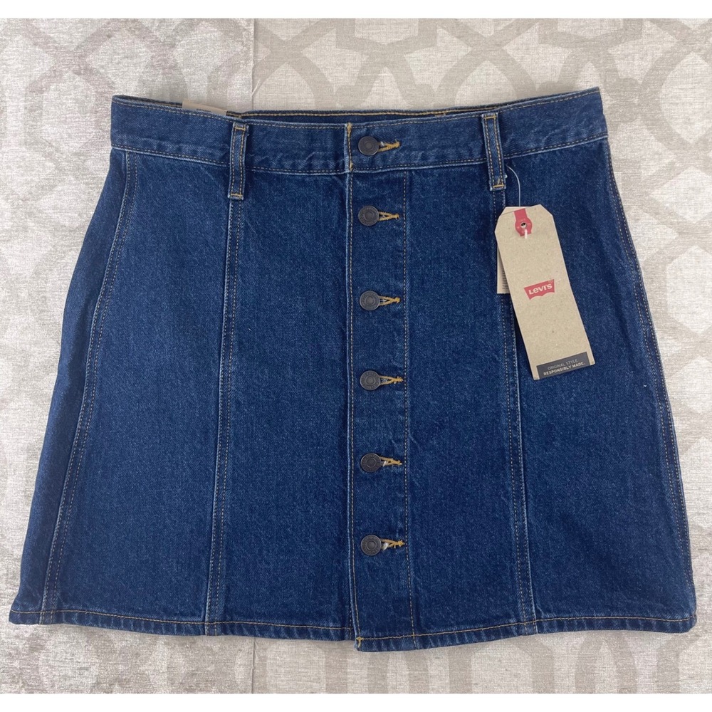 Levi's Deconstructed Button Front Denim Skirt Women 30 Indigo New A-Line Mini